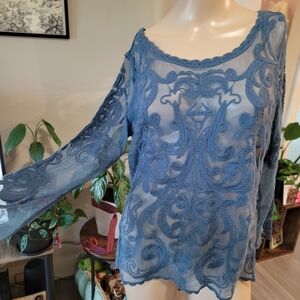 Express Blue Sheer Lace Blouse